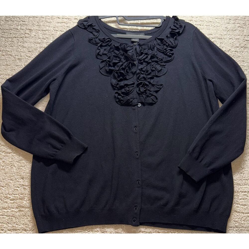 GRACE ELEMENTS Woman Black Ruffle Front Button‎ Cardigan Sweater 1X